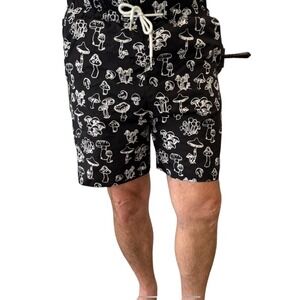 ROMWE Men's Mushroom Graphic Elasticized Drawstring 6 Inch Inseam Short Size Lg.